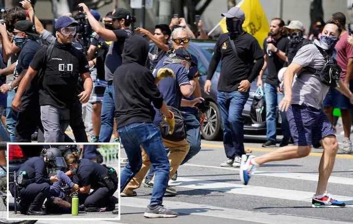 Masked Antifa goons get their asses handed to them by patriots in California