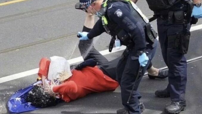 Elderly woman beaten and pepper-sprayed by police for attending anti-lockdown march