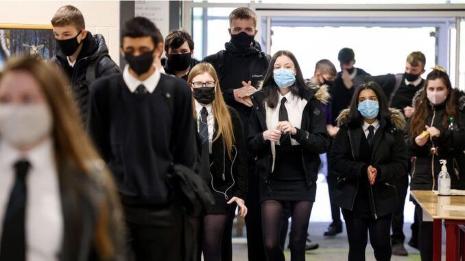 pupils in face masks