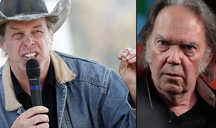 Neil Young is a typical left-wing dirtbag and hypocrite, according to Ted Nugent, who sent a message to the ageing Canadian rocker about rocking in the free world.