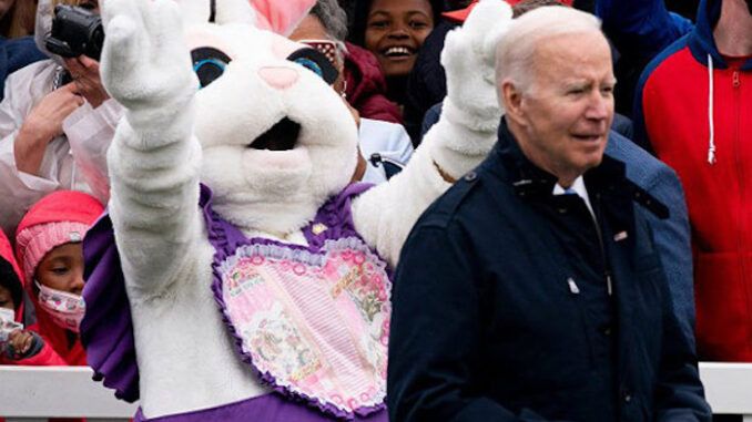 President Joe Biden acts gormless as crowd chant 'let's go brandon' during easter event