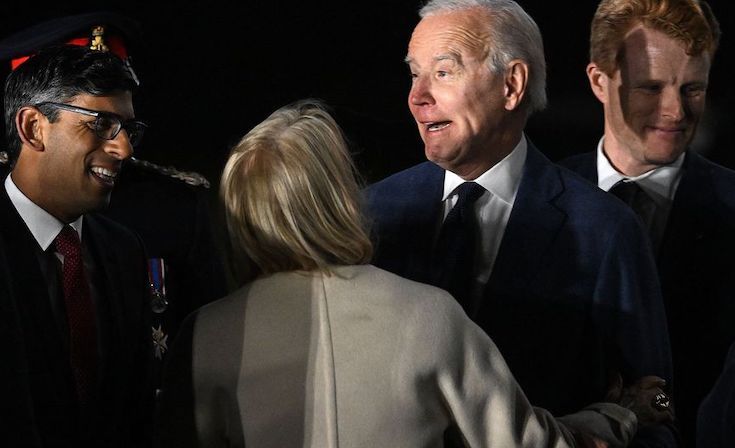 Biden shoves British Prime Minister Rishi Sunak out of the way
