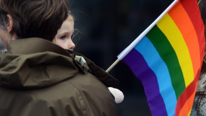 parent and child LGBTQ flad
